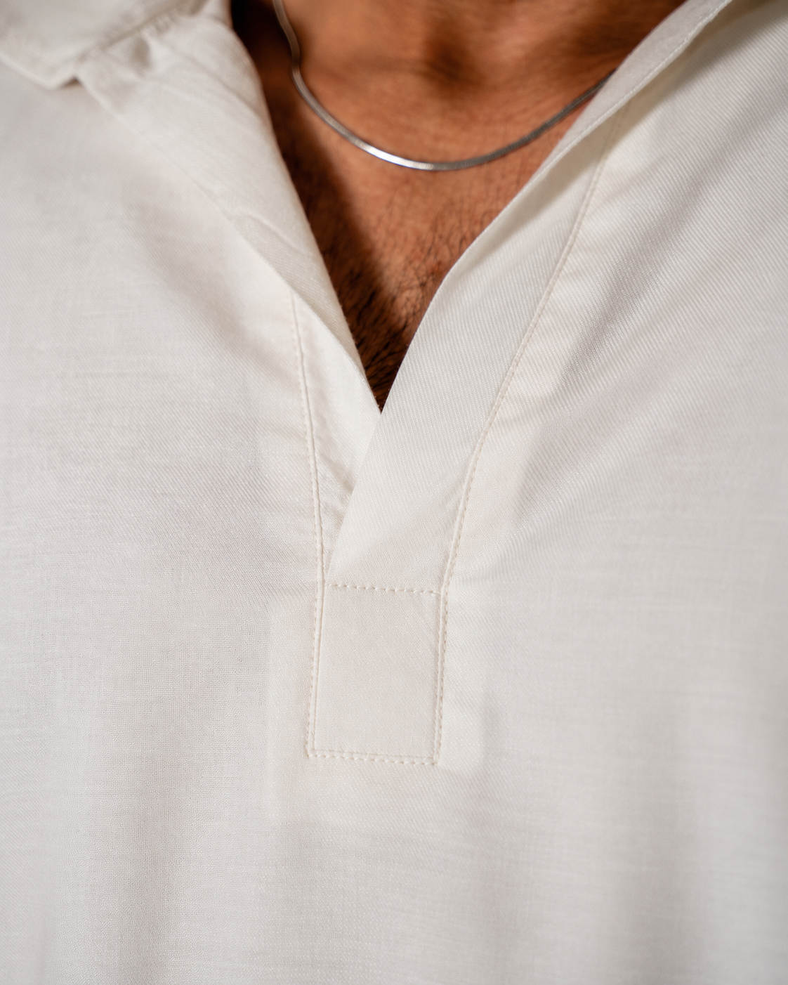 Casual Half Sleeve Popover Shirt- White