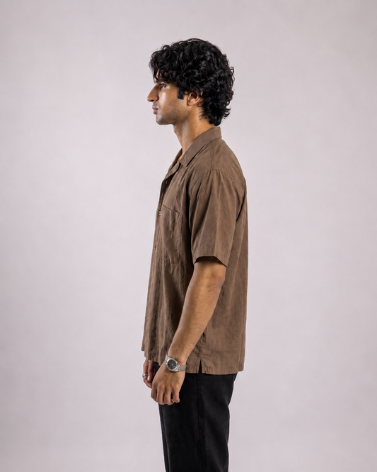 Boxy Half Sleeve Shirt : Brown