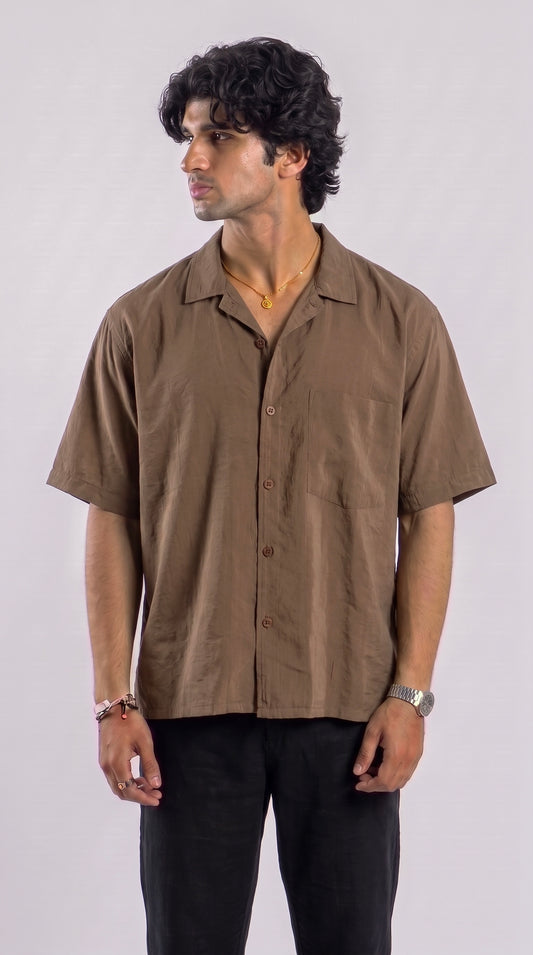 Boxy Half Sleeve Shirt : Brown