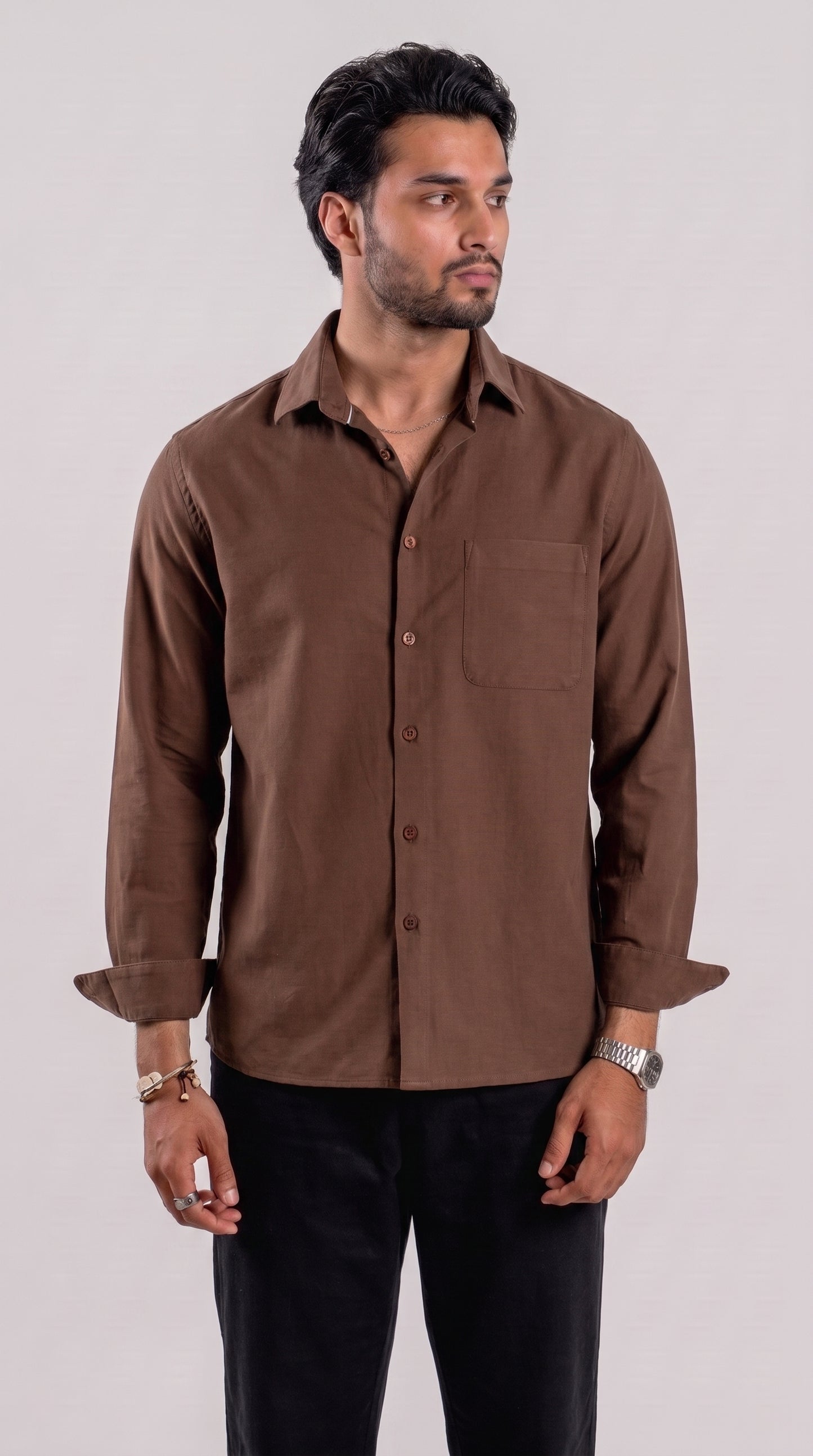 Casual Full Sleeve Shirt - Brown