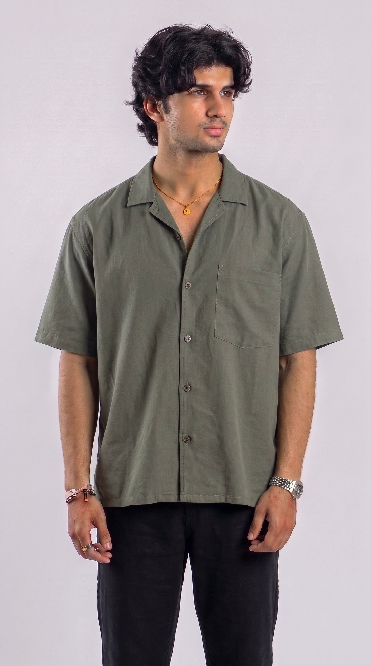 Boxy Half Sleeve Shirt : Grey