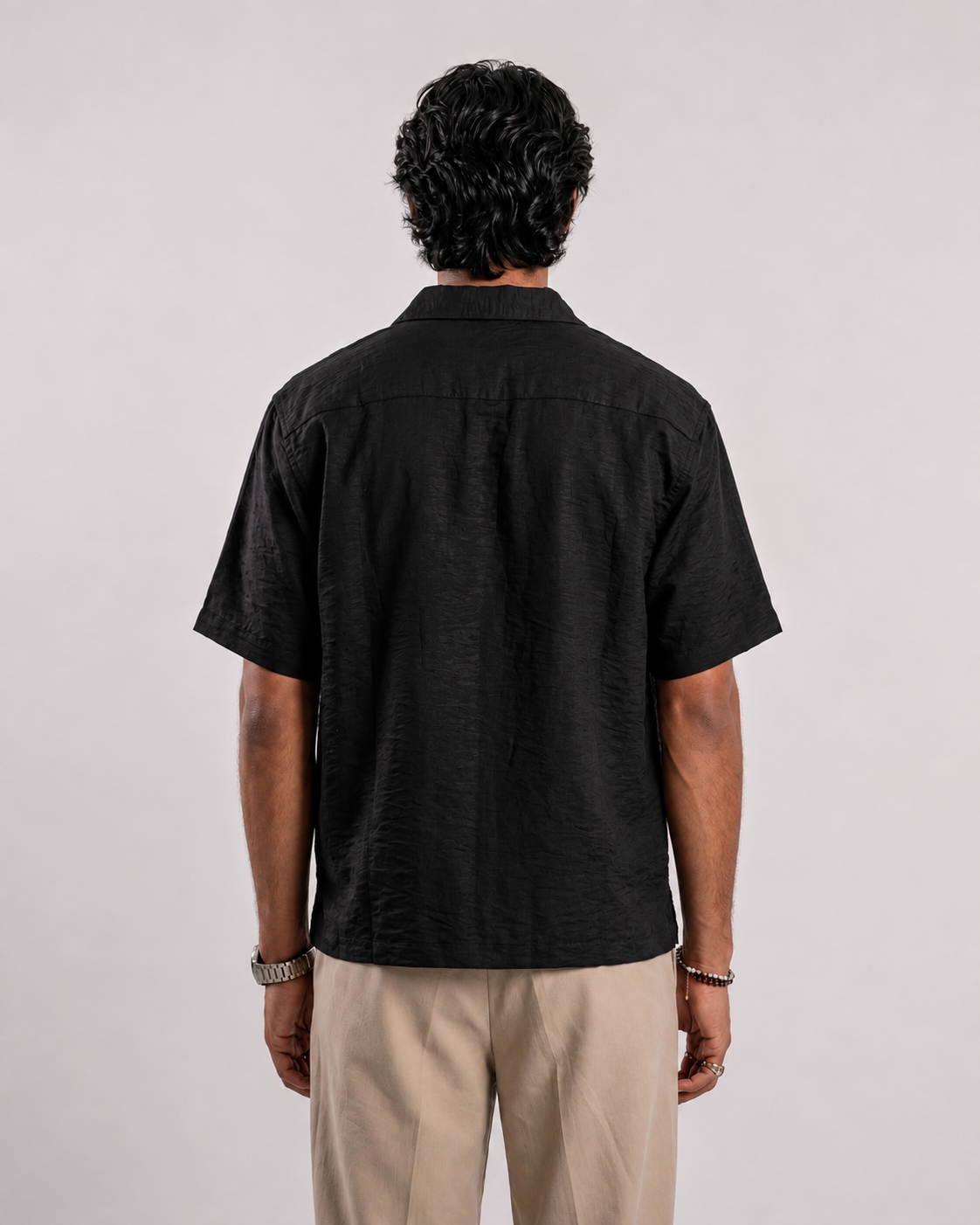 Casual Half Sleeve Popover Shirt- Black