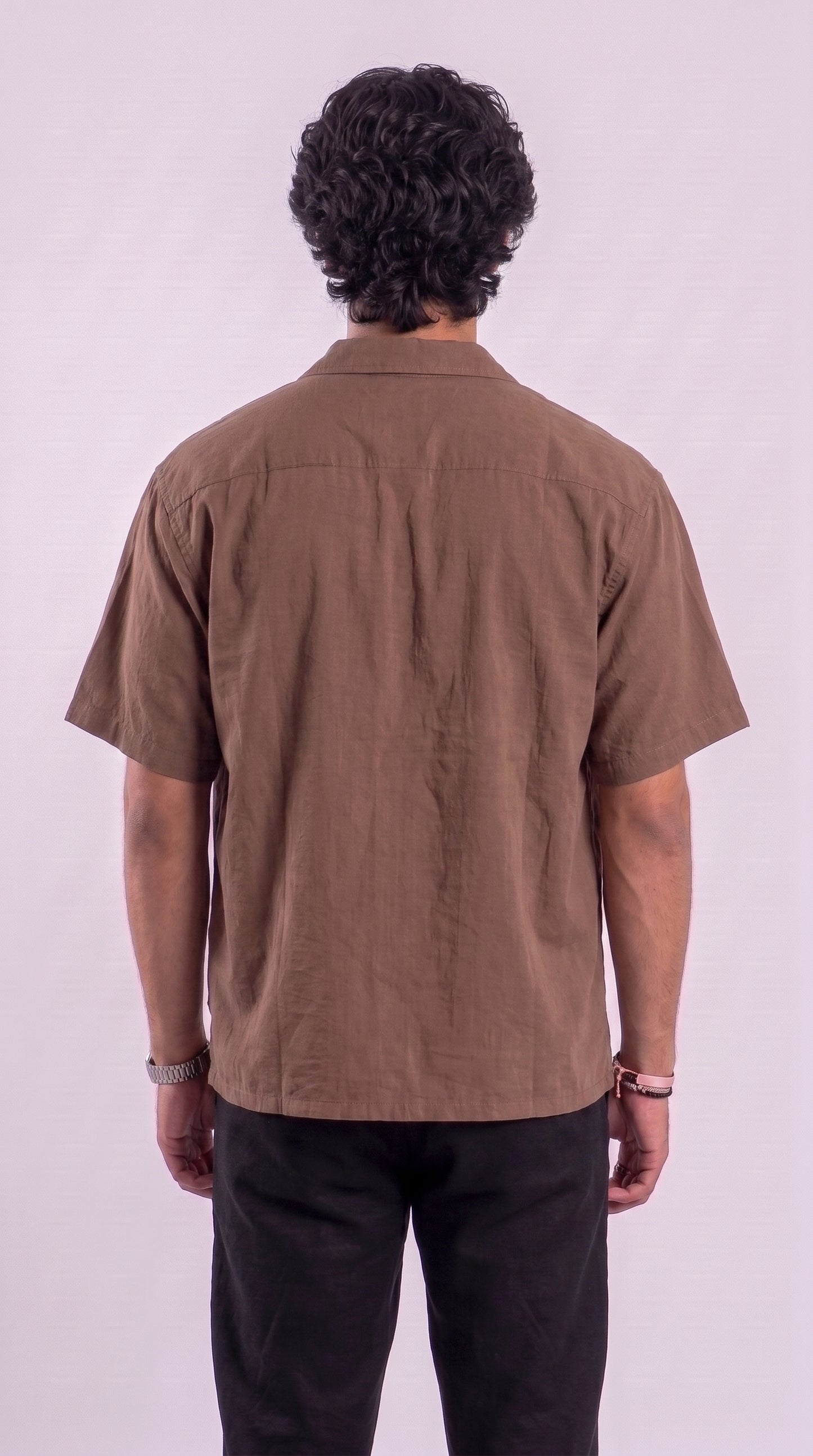 Boxy Half Sleeve Shirt : Brown