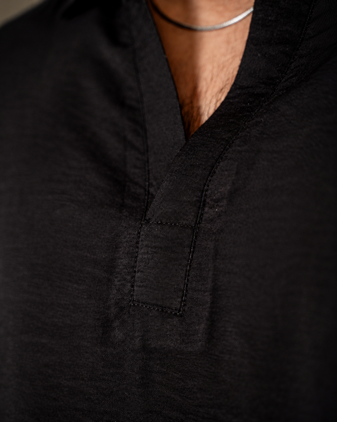 Casual Half Sleeve Popover Shirt- Black