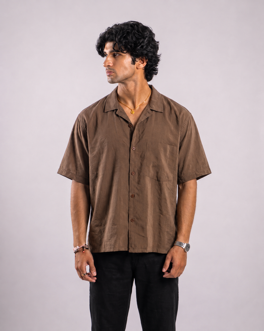 Boxy Half Sleeve Shirt : Brown