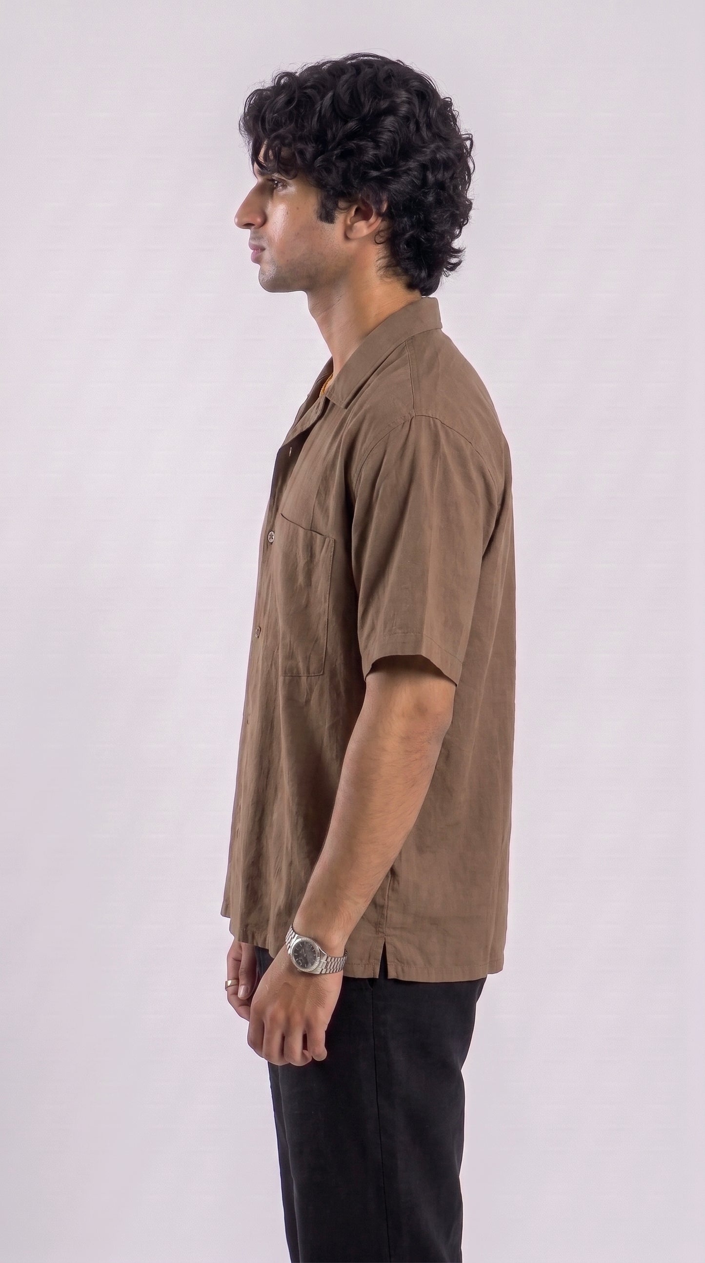 Boxy Half Sleeve Shirt : Brown