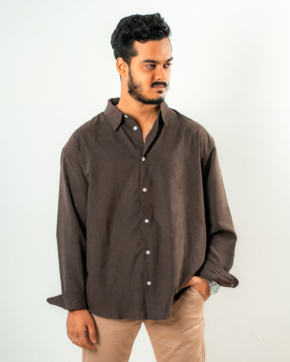 Oversized Full Sleeve Shirt-Espresso Brown