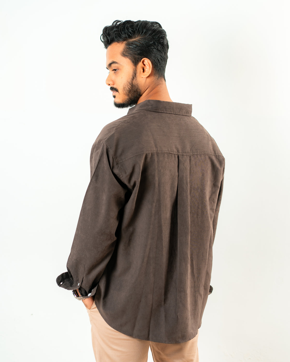 Oversized Full Sleeve Shirt-Espresso Brown