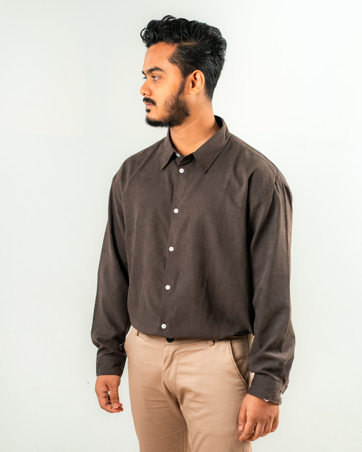 Oversized Full Sleeve Shirt-Espresso Brown