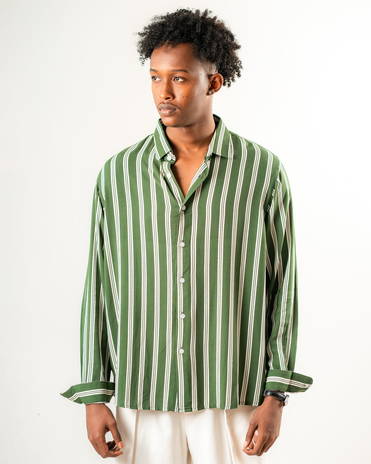 Striped Full Sleeve Shirt- Green & White