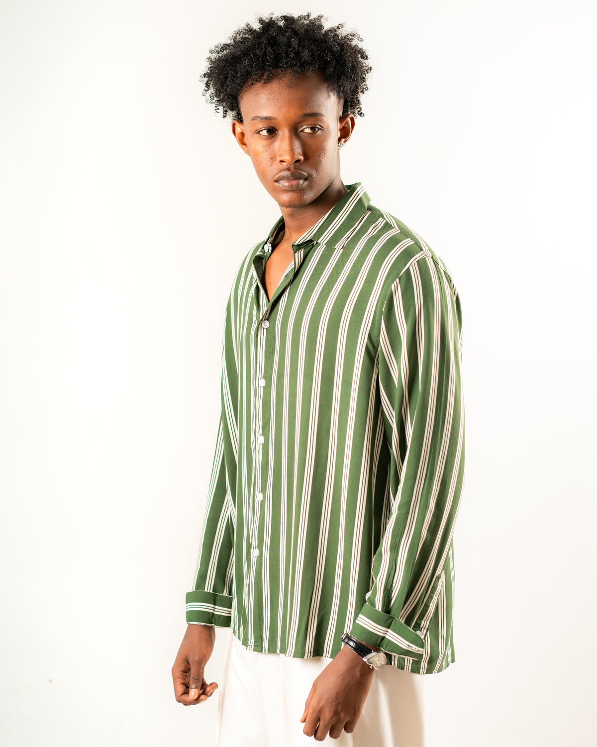 Striped Full Sleeve Shirt- Green & White