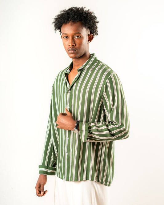 Striped Full Sleeve Shirt- Green & White