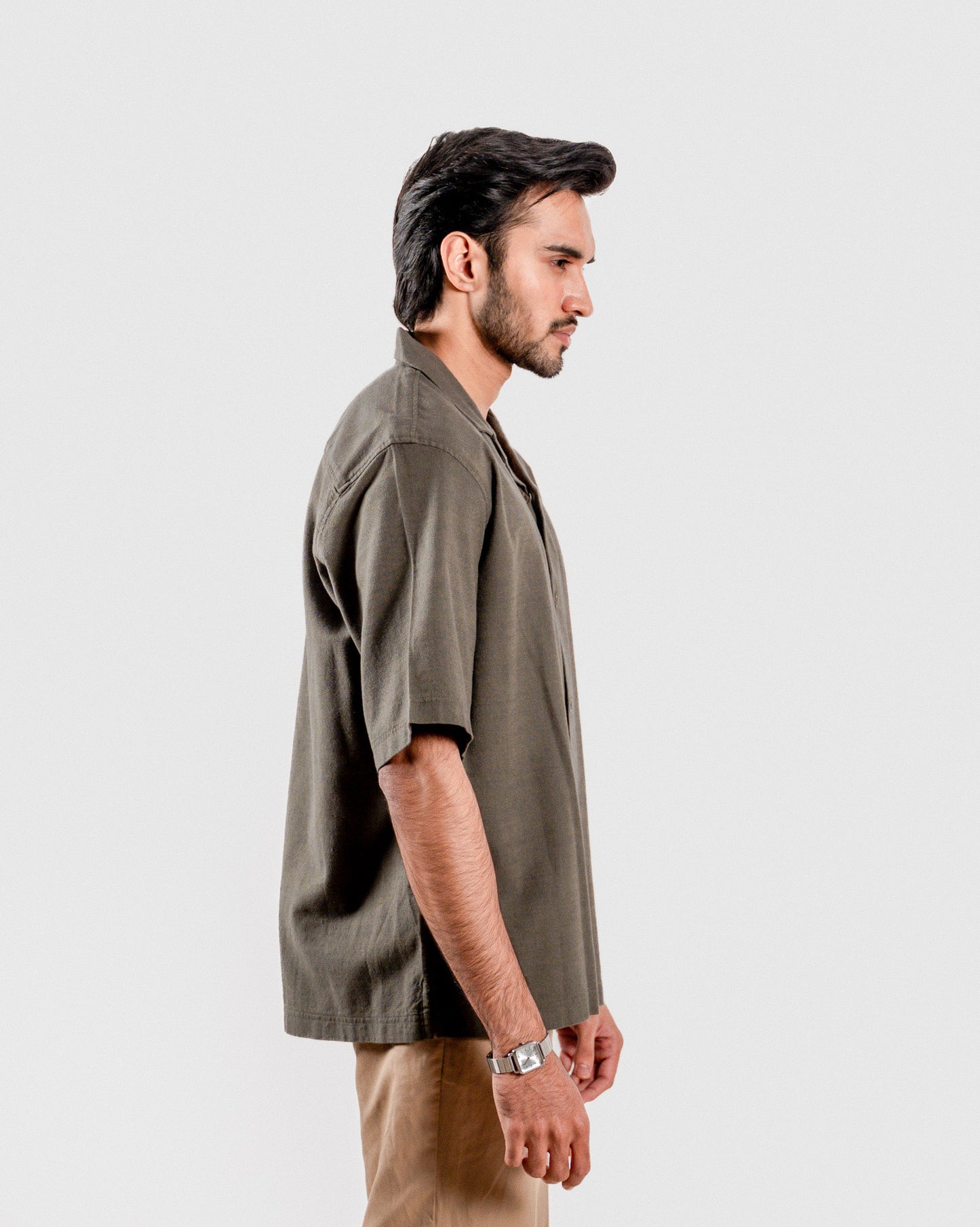 Half Sleeve Cuban Collar Shirt - Olive