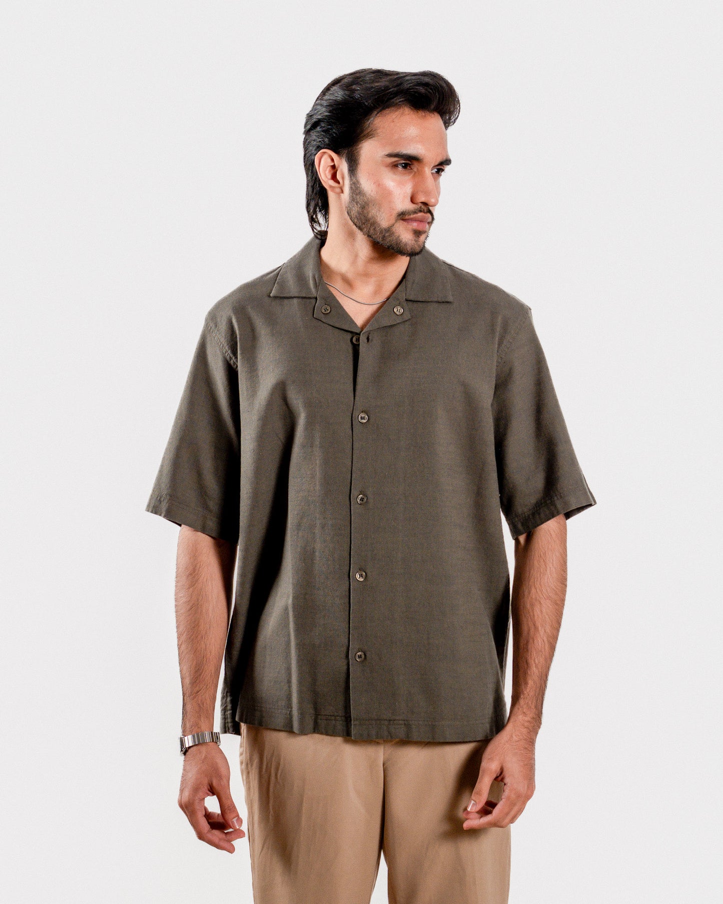 Half Sleeve Cuban Collar Shirt - Olive