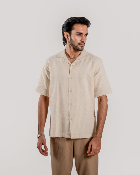 Textured Cuban Collar Shirt - Off White