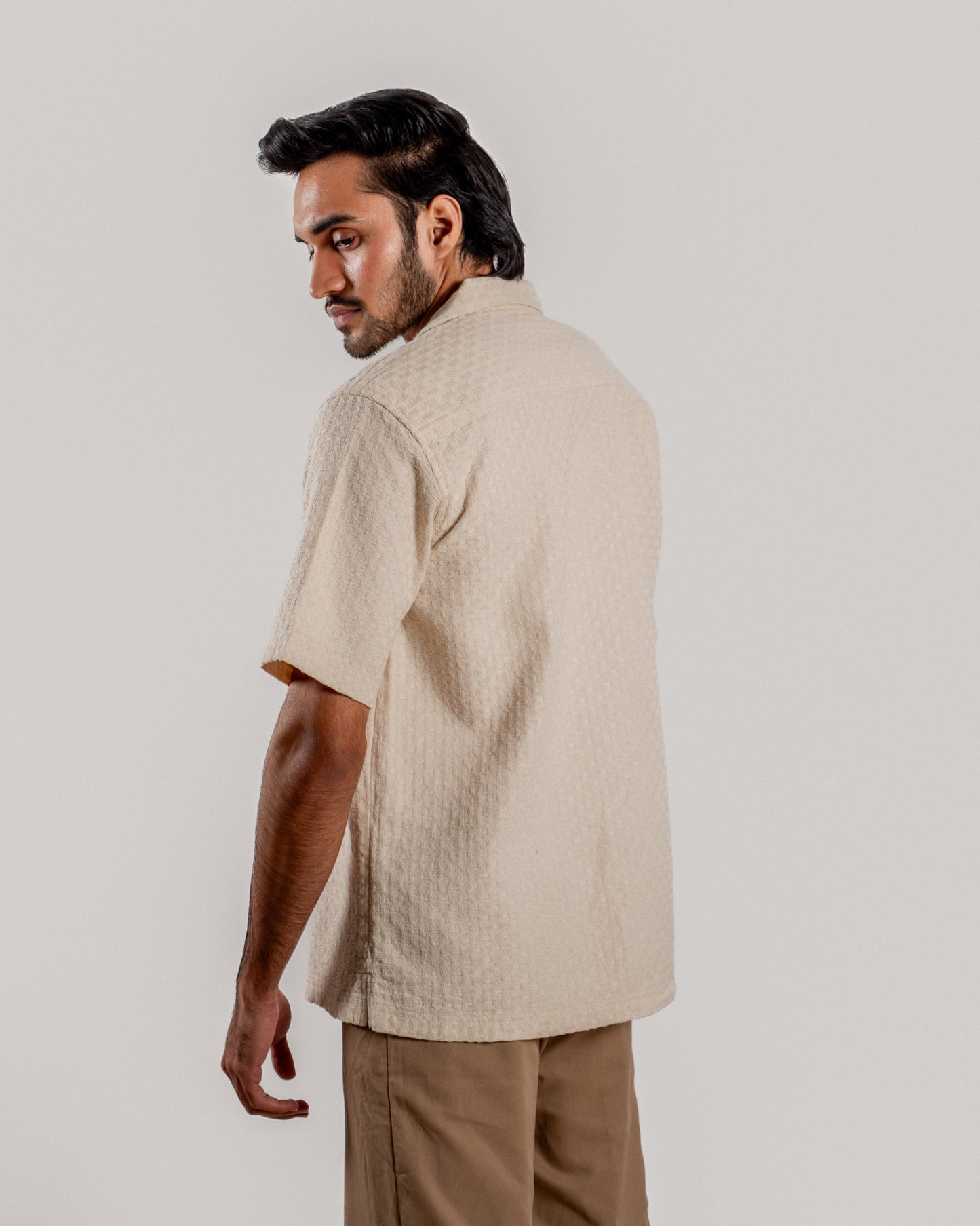 Textured Cuban Collar Shirt - Off White