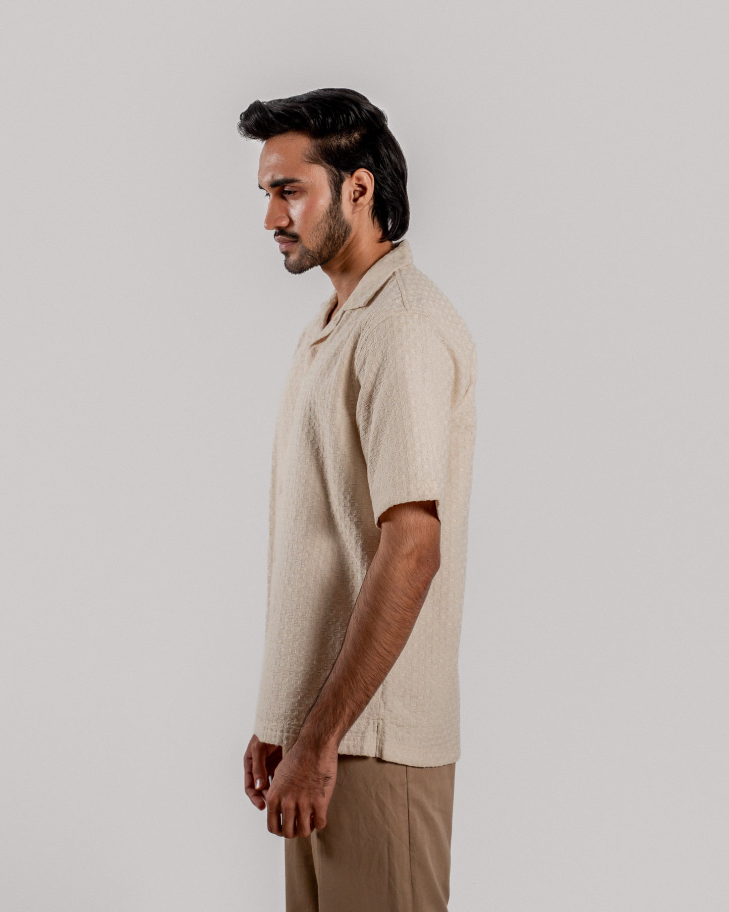 Textured Cuban Collar Shirt - Off White