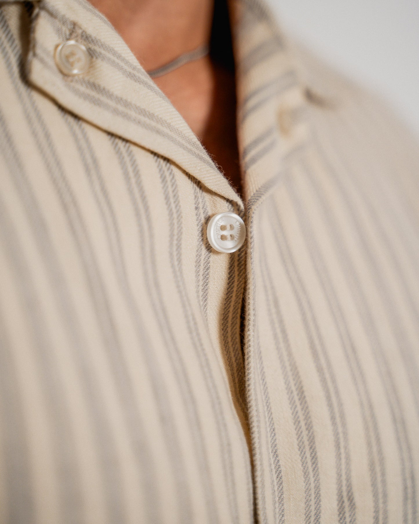 Striped Cuban Collar Shirt - Beige & Grey