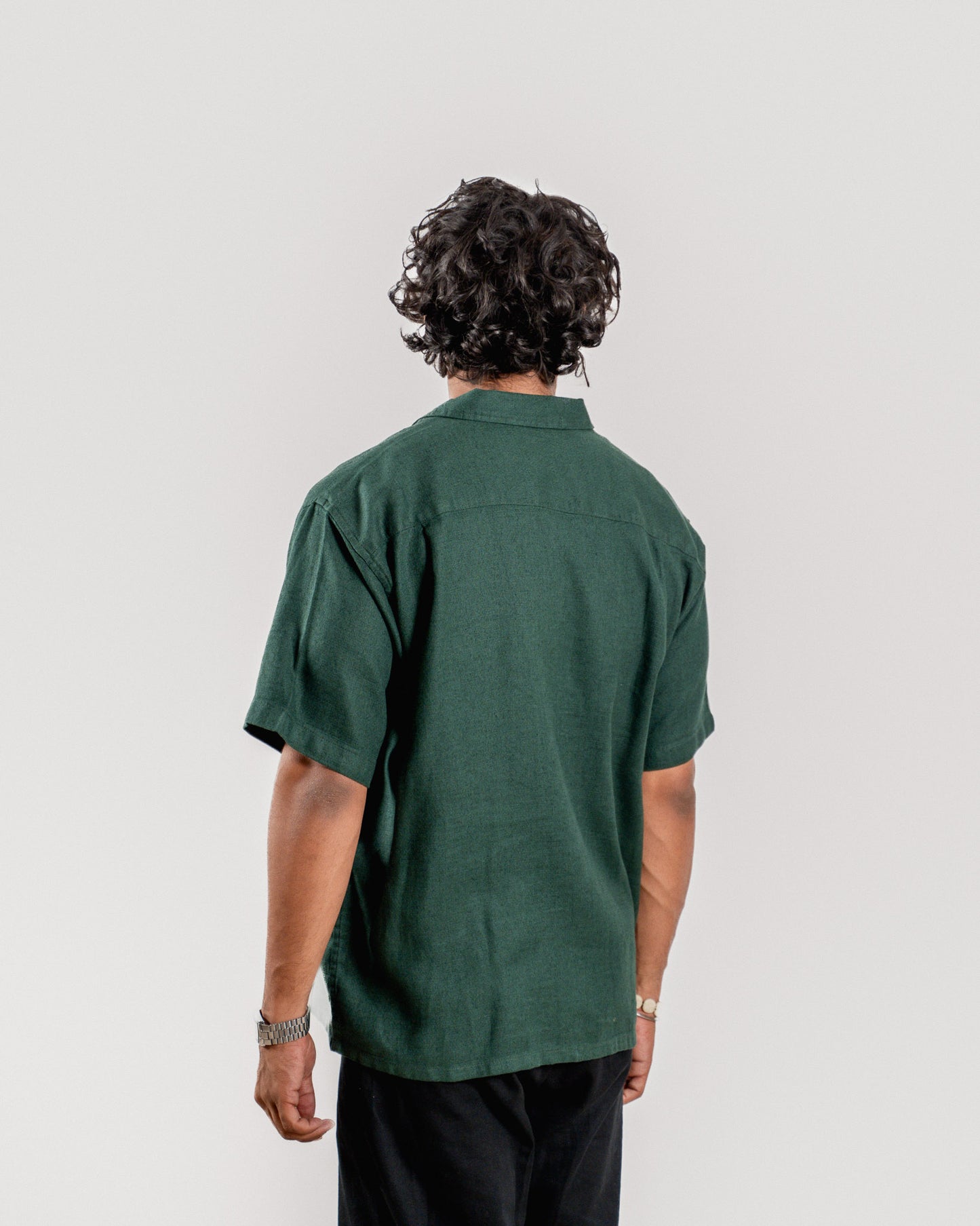 Boxy Half Sleeve Shirt : Dark Green
