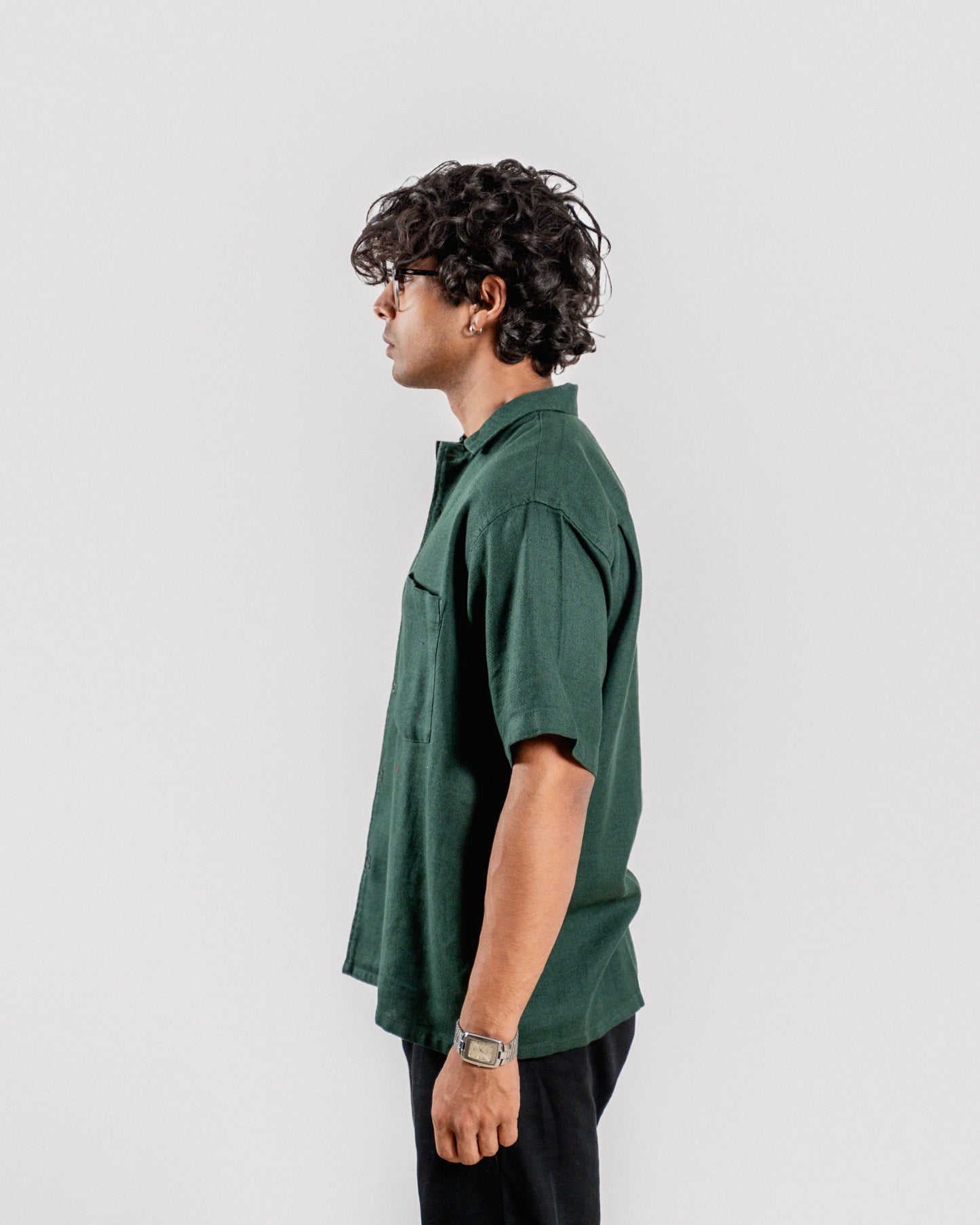 Boxy Half Sleeve Shirt : Dark Green