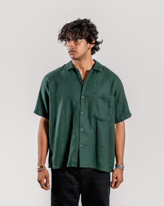Boxy Half Sleeve Shirt : Dark Green