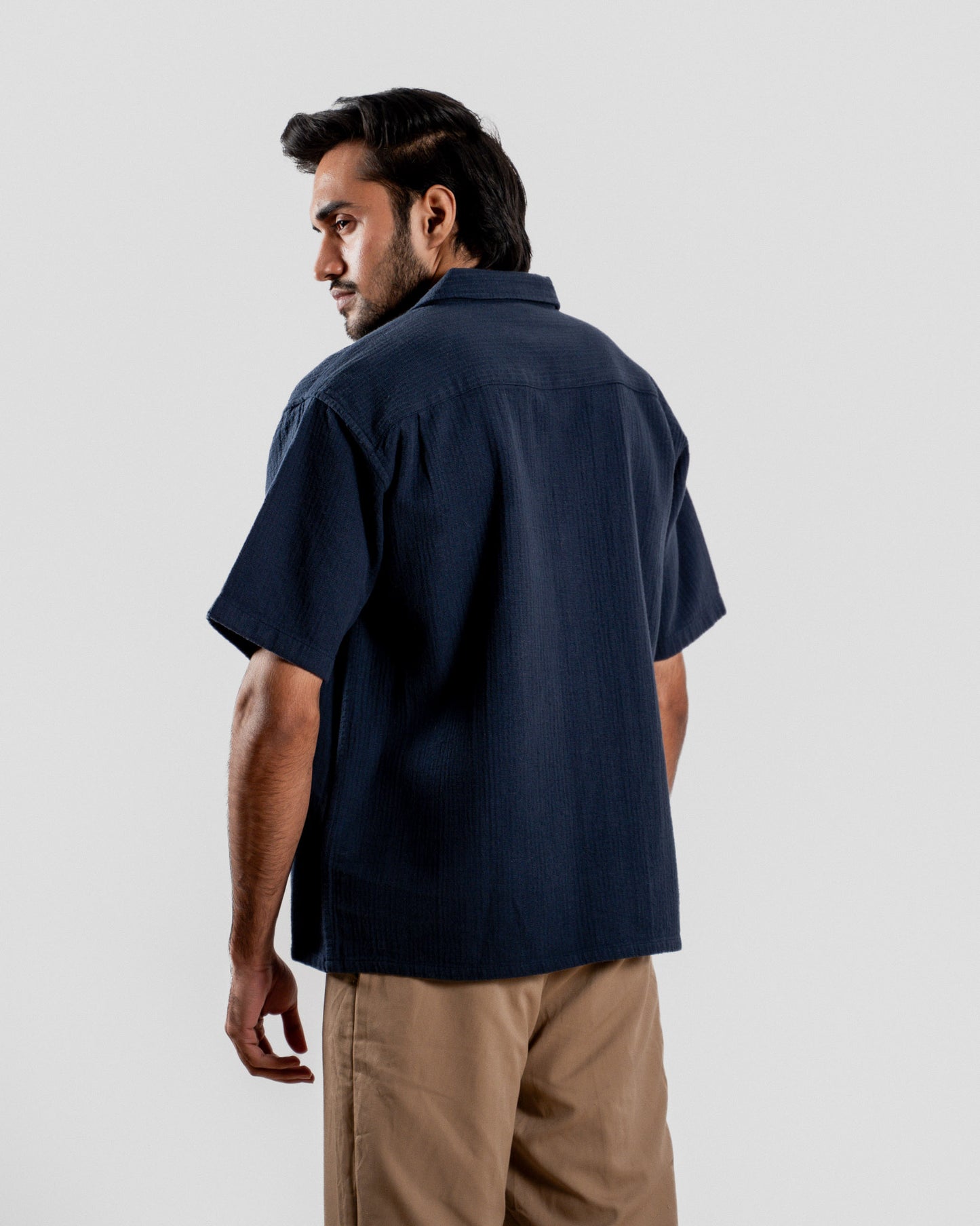 Boxy Half Sleeve Shirt : Navy Blue