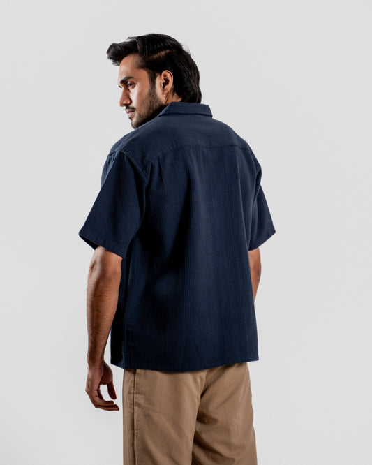 Boxy Half Sleeve Shirt : Navy Blue