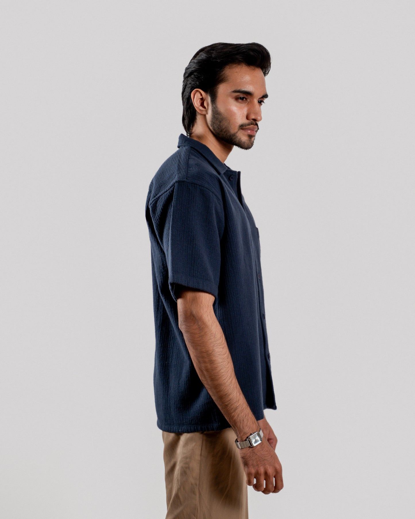 Boxy Half Sleeve Shirt : Navy Blue