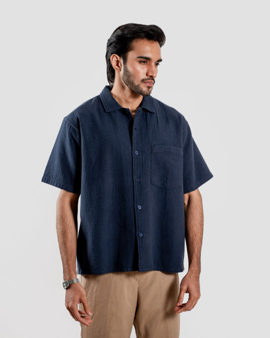 Boxy Half Sleeve Shirt : Navy Blue