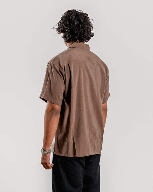 Boxy Half Sleeve Shirt : Brown
