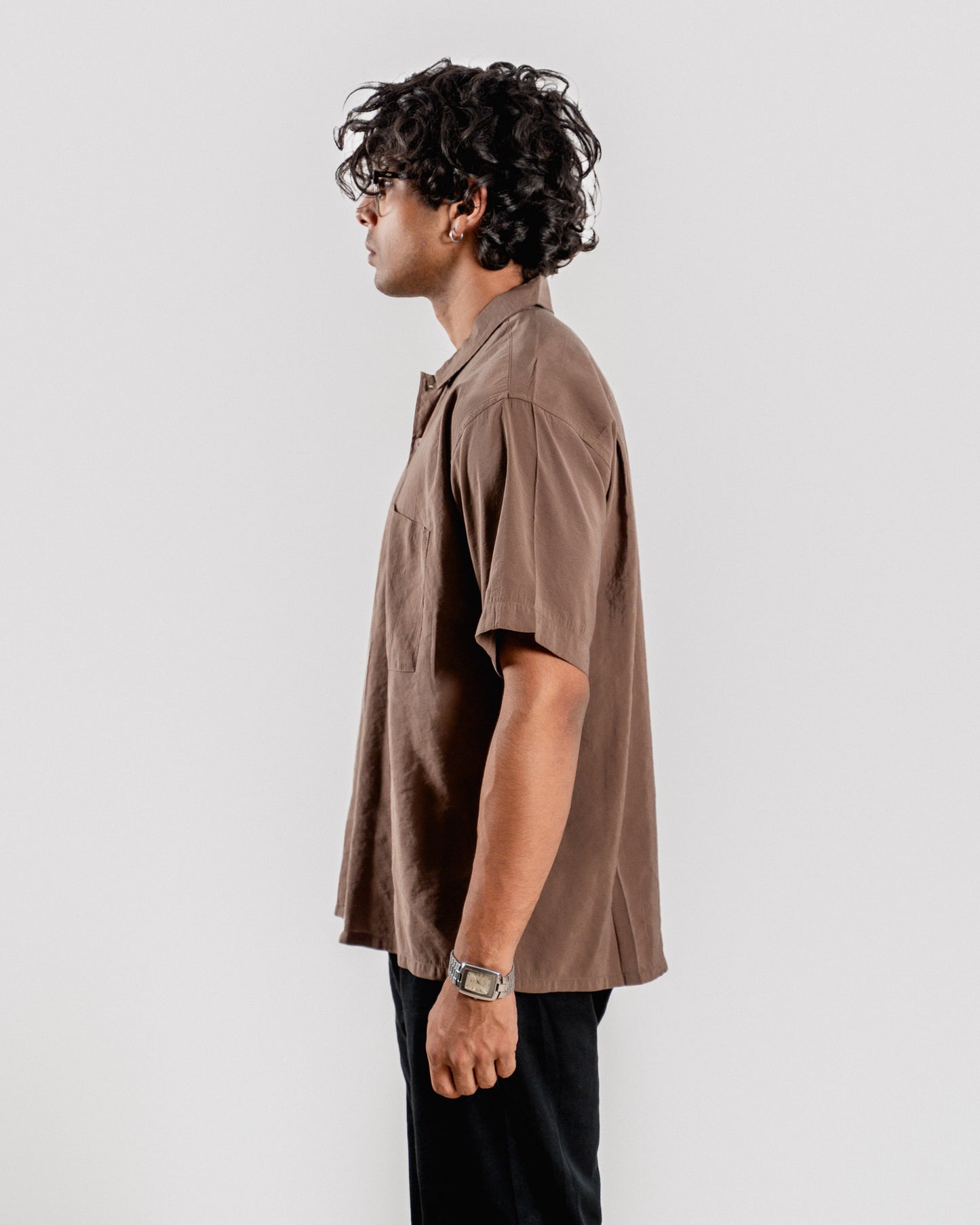 Boxy Half Sleeve Shirt : Brown