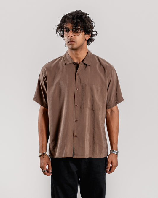 Boxy Half Sleeve Shirt : Brown